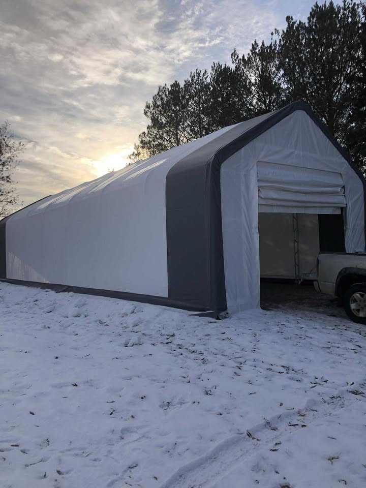 20' Wide Double Truss Fabric Shelter – Heavy-Duty PVC Industrial Storage Tent