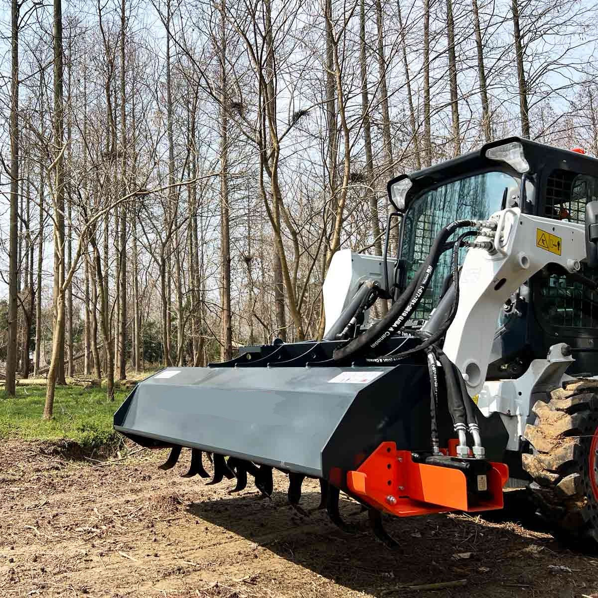 New Premium 72” Skid Steer Rotary Tiller, Bi-Directional, 6” Tilling Depth, Universal Skid Mount