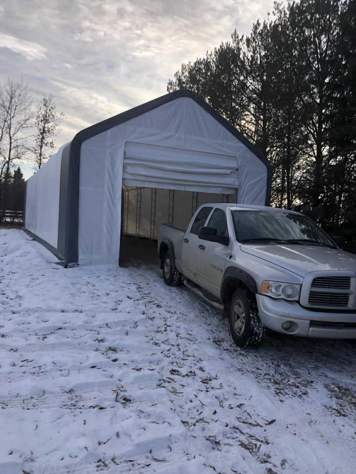 20' Wide Double Truss Fabric Shelter – Heavy-Duty PVC Industrial Storage Tent