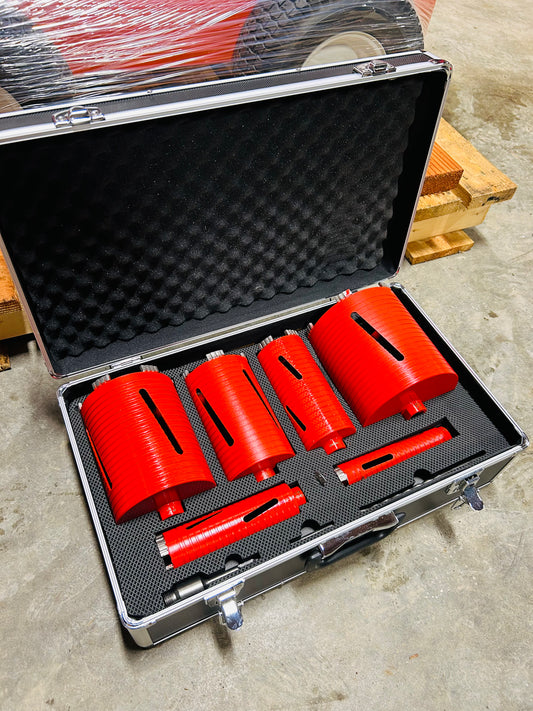 New POWERTEK 6 PC Diamond Dry Core Drill Set With Accessories