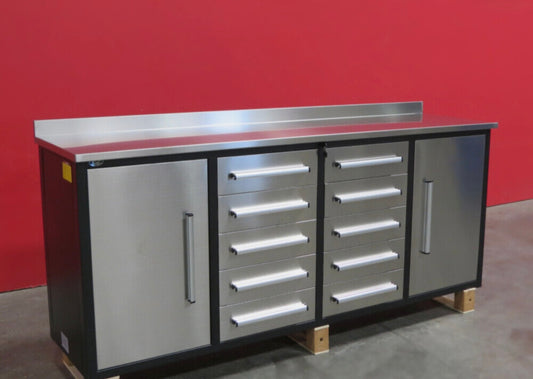 New 7' Stainless Steel Garage Cabinet Workbench (10 Drawers & 2 Cabinets)