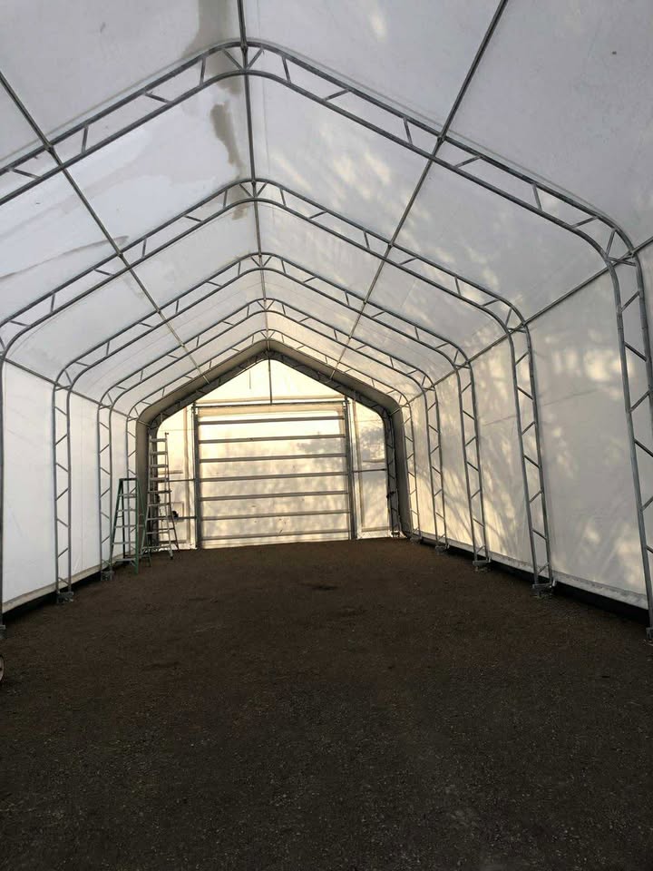 20' Wide Double Truss Fabric Shelter – Heavy-Duty PVC Industrial Storage Tent