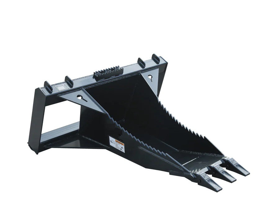New Premium 50” Skid Steer Stump Bucket w/Universal Quick Attach Mount, Bolt-On Cutting Teeth, Curved Bottom, Reverse Curled Ripper Teeth