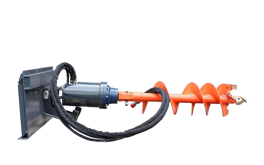 New Premium Skid Steer Post Hole Auger Drive Attachment, 12” Diameter Auger, 48” Drilling Depth, Standard Flow