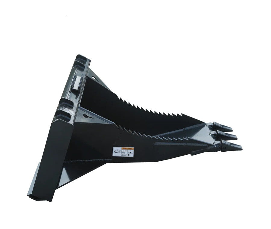 New Premium 50” Skid Steer Stump Bucket w/Universal Quick Attach Mount, Bolt-On Cutting Teeth, Curved Bottom, Reverse Curled Ripper Teeth