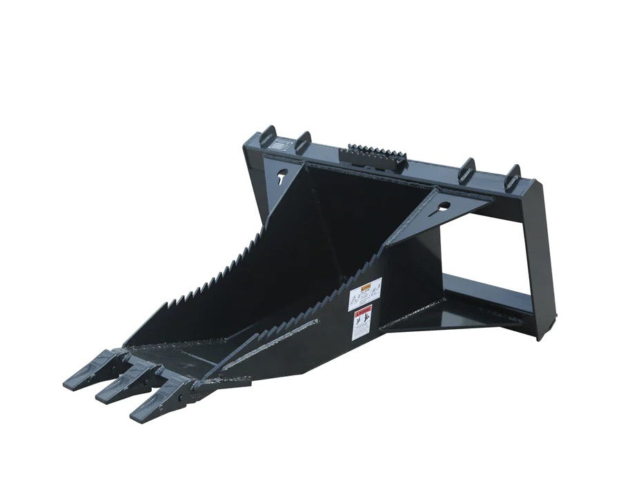 New Premium 50” Skid Steer Stump Bucket w/Universal Quick Attach Mount, Bolt-On Cutting Teeth, Curved Bottom, Reverse Curled Ripper Teeth