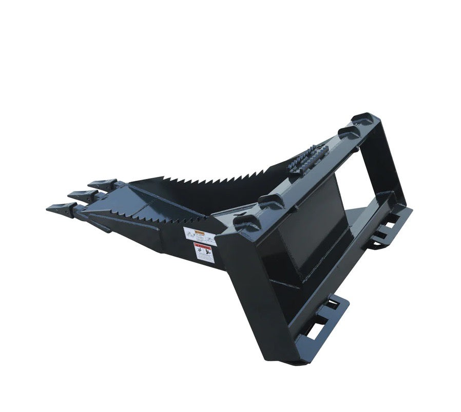 New Premium 50” Skid Steer Stump Bucket w/Universal Quick Attach Mount, Bolt-On Cutting Teeth, Curved Bottom, Reverse Curled Ripper Teeth