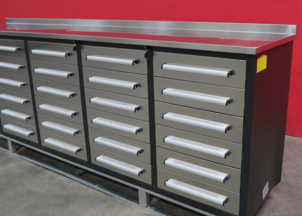 New 10' Stainless Steel Garage Cabinet Workbench (30 Drawers)