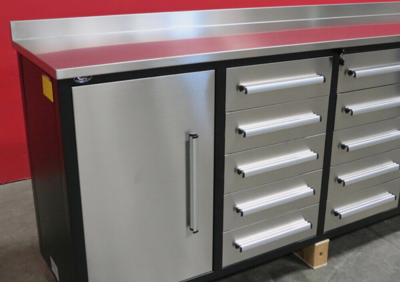 New 7' Stainless Steel Garage Cabinet Workbench (10 Drawers & 2 Cabinets)