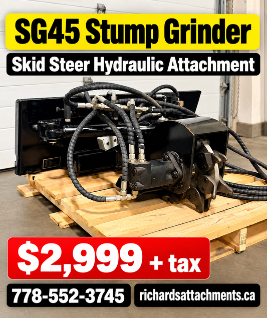 $2999 New SG45 Skid Steer Hydraulic Stump Grinder – Side Swing Attachment