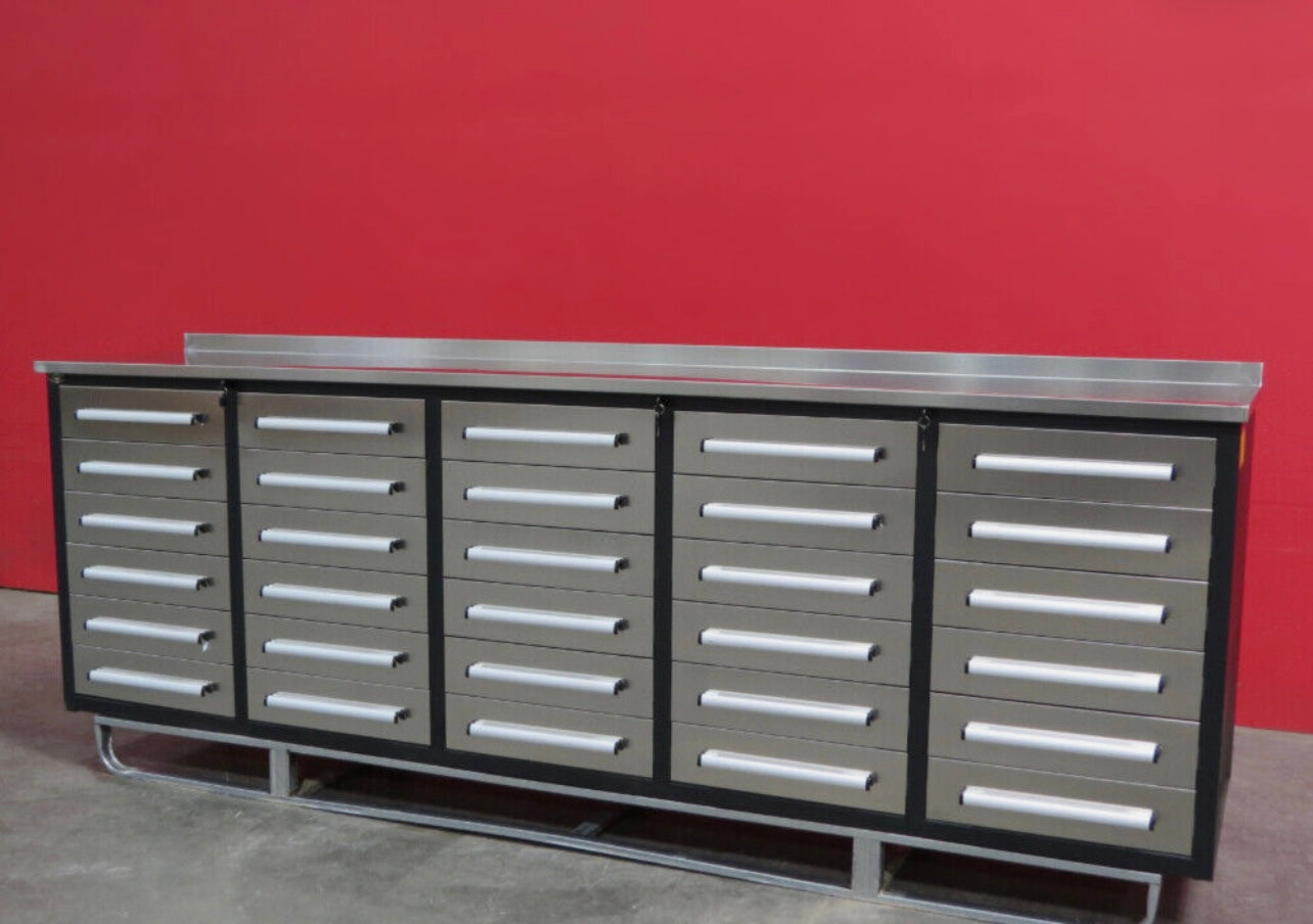 New 10' Stainless Steel Garage Cabinet Workbench (30 Drawers)