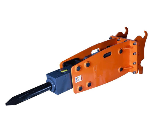 New 10 to 15 Ton Q/C Excavator Hydraulic Hammer Breaker, 4'' (100mm) Moil Point Chisel, 1960 Joules Impact Energy, 400-700BPM