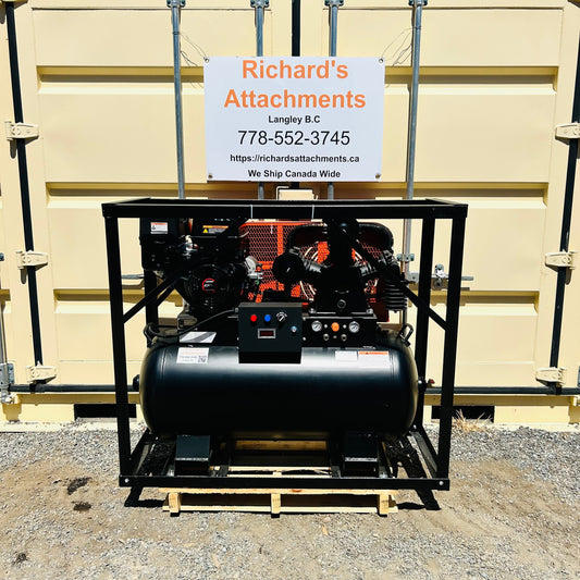 New  Gallon Skid Mount Gas Air Compressor, 2-Stage Belt Drive, 14 HP Engine, Horizontal Tank
