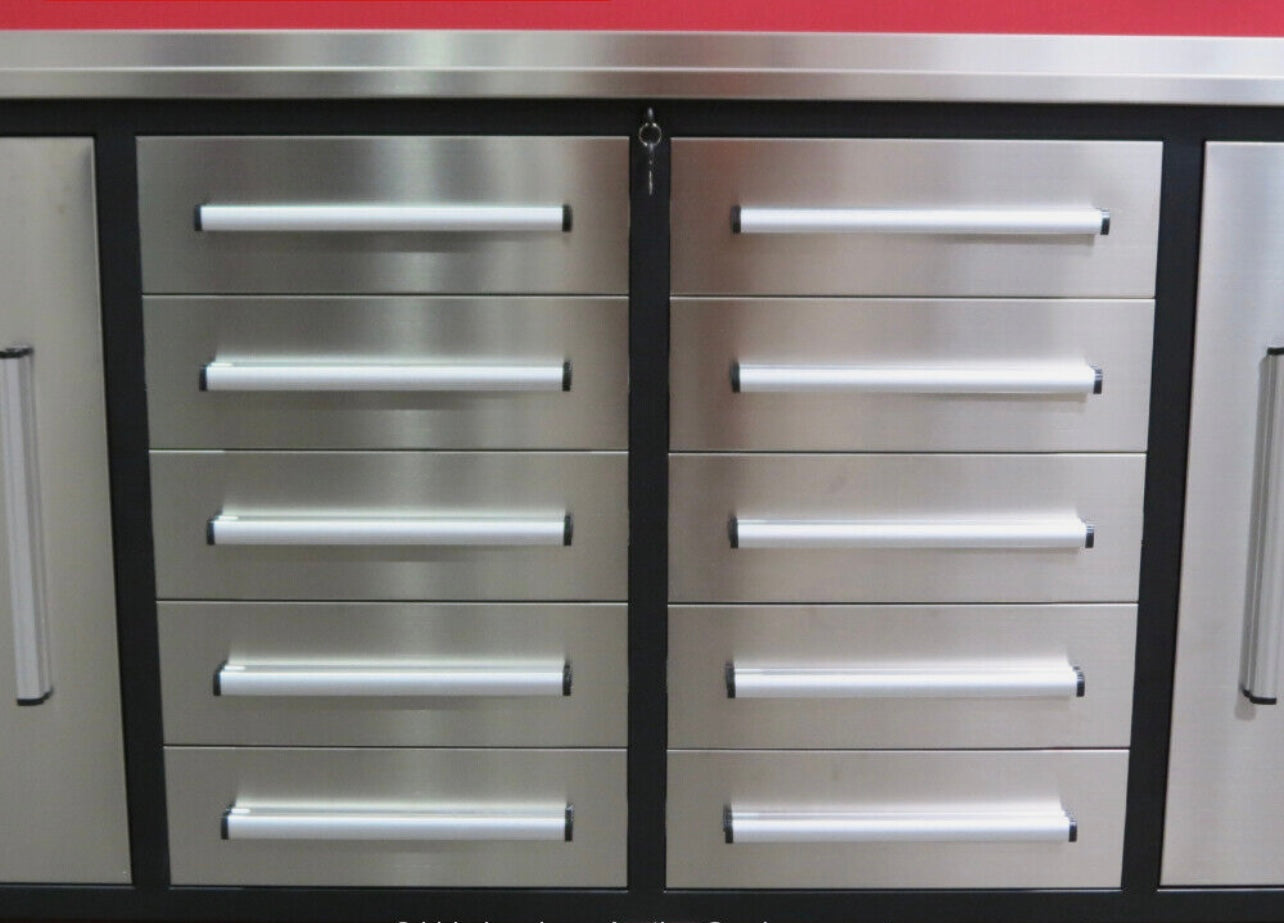 New 7' Stainless Steel Garage Cabinet Workbench (10 Drawers & 2 Cabinets)