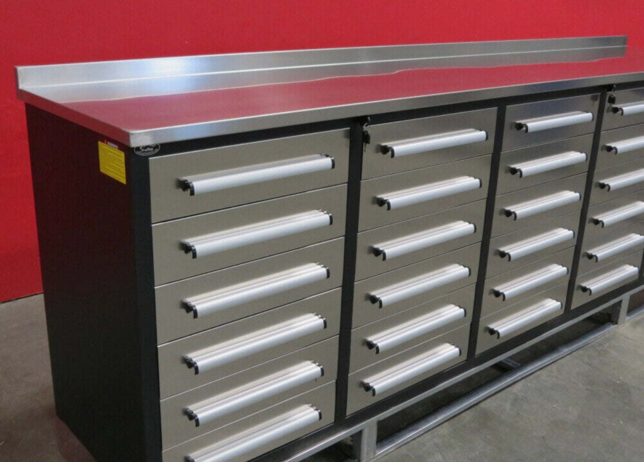 New 10' Stainless Steel Garage Cabinet Workbench (30 Drawers)