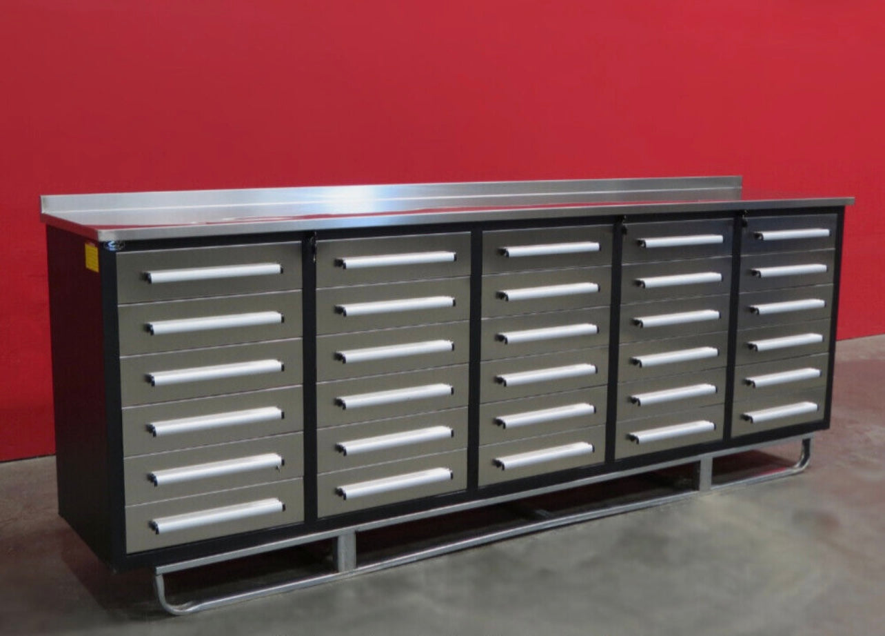 New 10' Stainless Steel Garage Cabinet Workbench (30 Drawers)