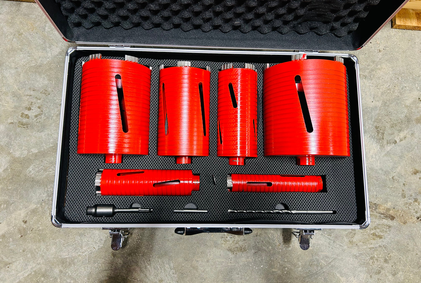 New POWERTEK 6 PC Diamond Dry Core Drill Set With Accessories