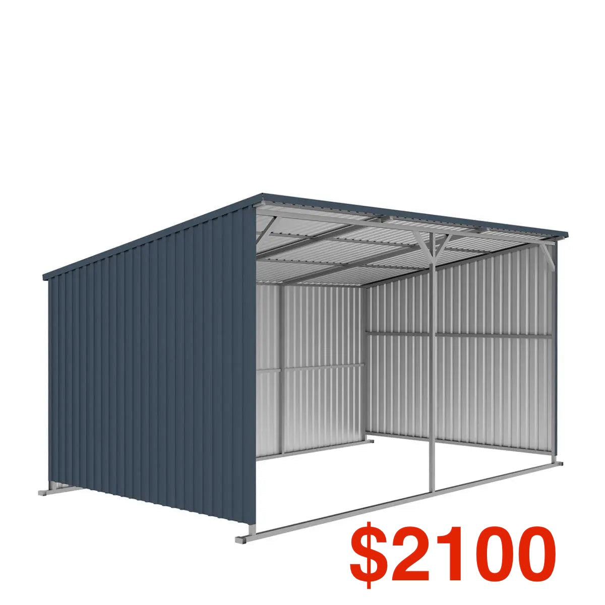 New 12 x 20 Horse Run-In Shed with Portable Skid Mount and Wide Front Opening for Livestock Shelter