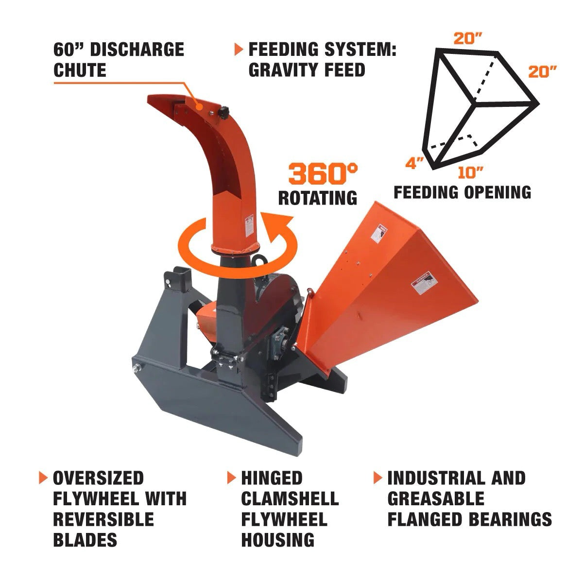 New Premium Sub Compact 3-Point Wood Chipper, 4" Chipping Capacity, Category 1 Hookup, 30-50 HP Tractor