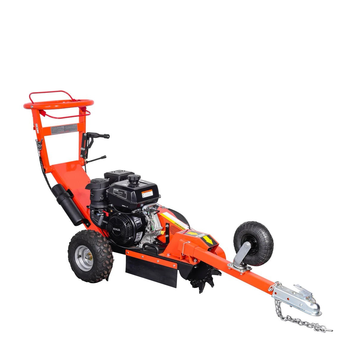 New Premium Walk Behind Kohler Powered Stump Grinder, ATV/UTV Tow Bar, 12 Carbide Teeth, 24” Cutting Capacity