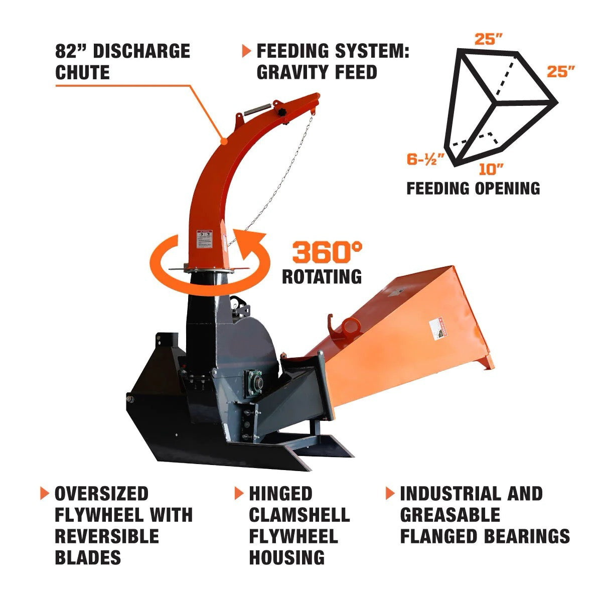 New Premium Compact 3-Point Wood Chipper, 6" Chipping Capacity, Category 1 Hookup, 30-75 HP Tractor