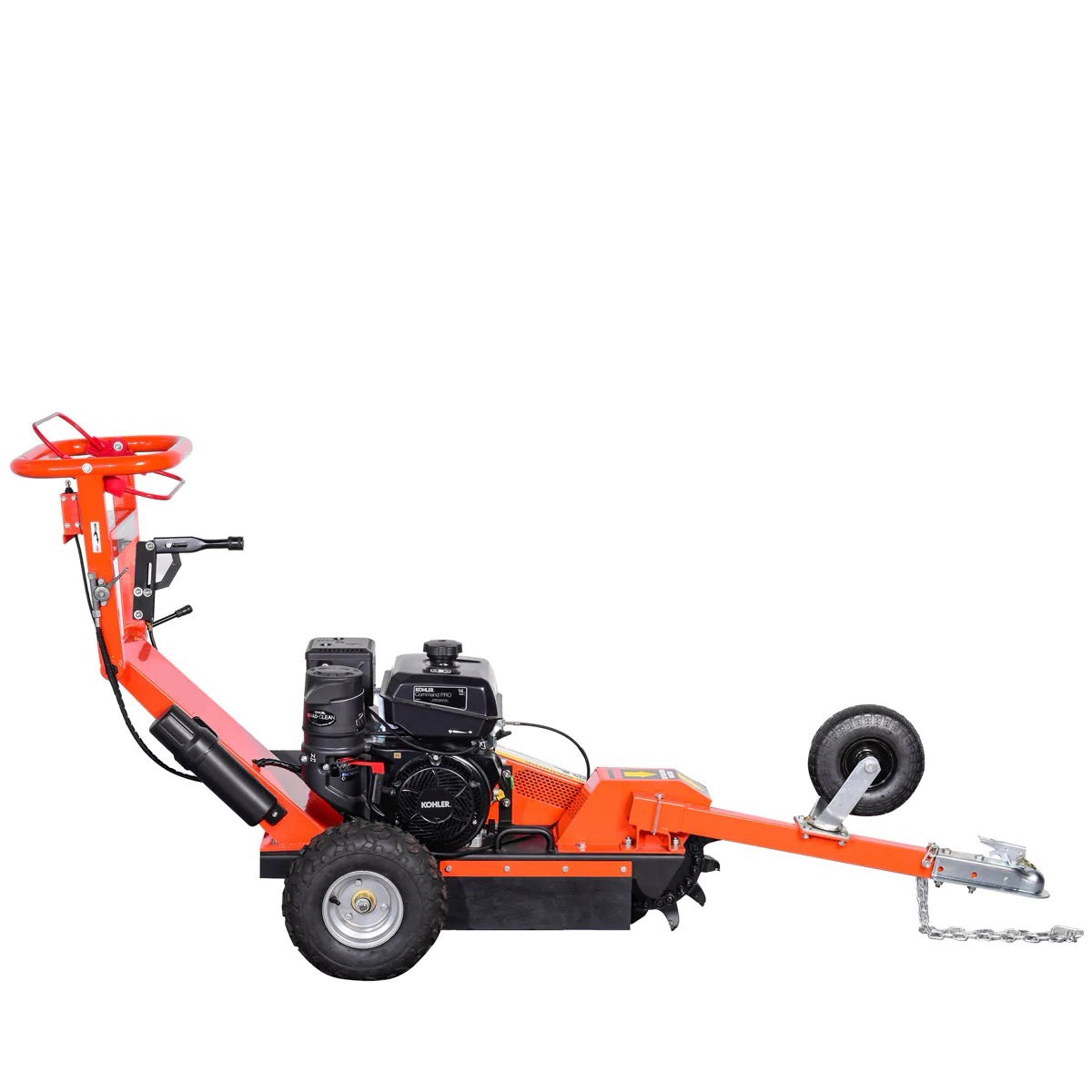 New Premium Walk Behind Kohler Powered Stump Grinder, ATV/UTV Tow Bar, 12 Carbide Teeth, 24” Cutting Capacity