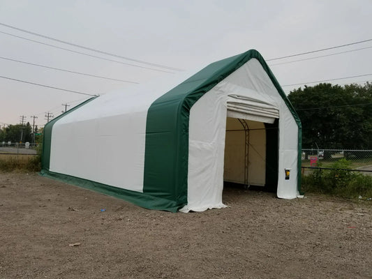 20' Wide Double Truss Fabric Shelter – Heavy-Duty PVC Industrial Storage Tent