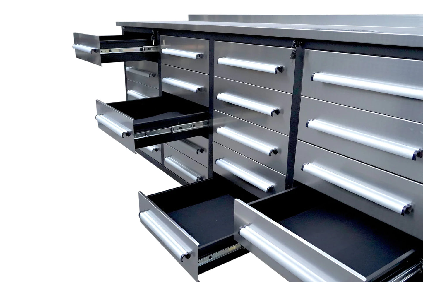 New 7' Stainless Steel Garage Cabinet Workbench (20 Drawers)