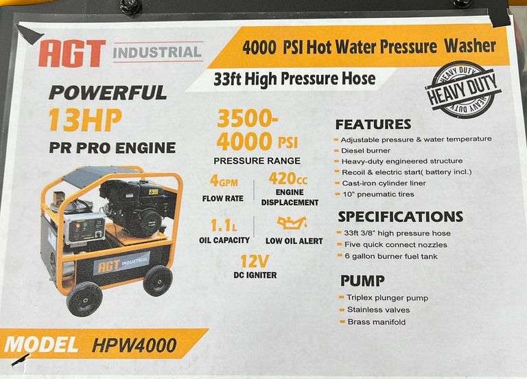 New AGT Industrial Hot Pressure Washer