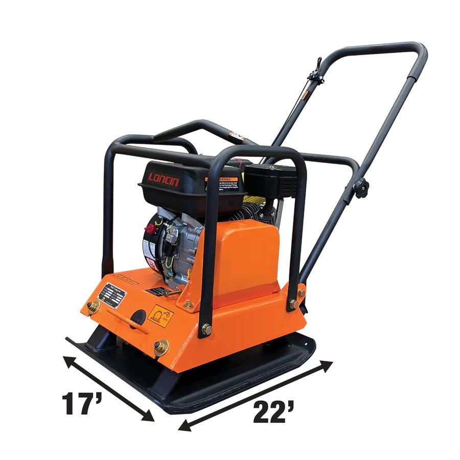 New Premium Vibratory Plate Compactor / Tamper, 3400 lb Compact Capacity, 6.5 HP Loncin Engine