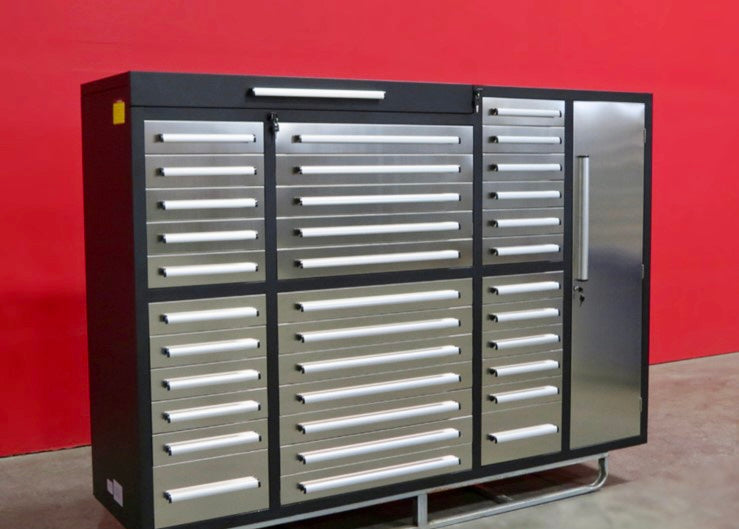 New 7' Stainless Steel Garage Cabinet (35 Drawers)