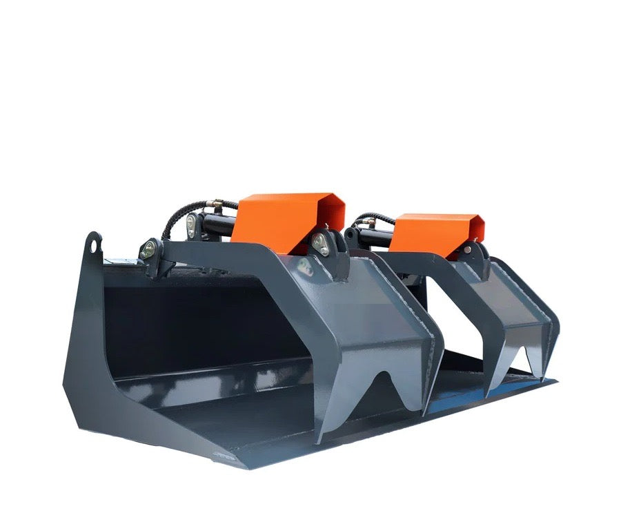 New Premium 72” Skid Steer Solid Bottom Grapple Bucket, 35” Grab Opening, Dual Cylinder Arms, 3000-lb Capacity, 30-70 HP