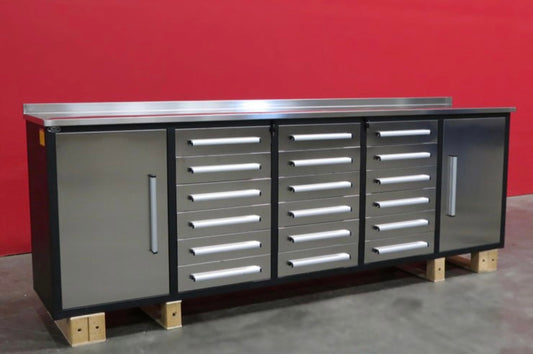 New 10' Stainless Steel Garage Cabinet Workbench (18 Drawers & 2 Cabinets)