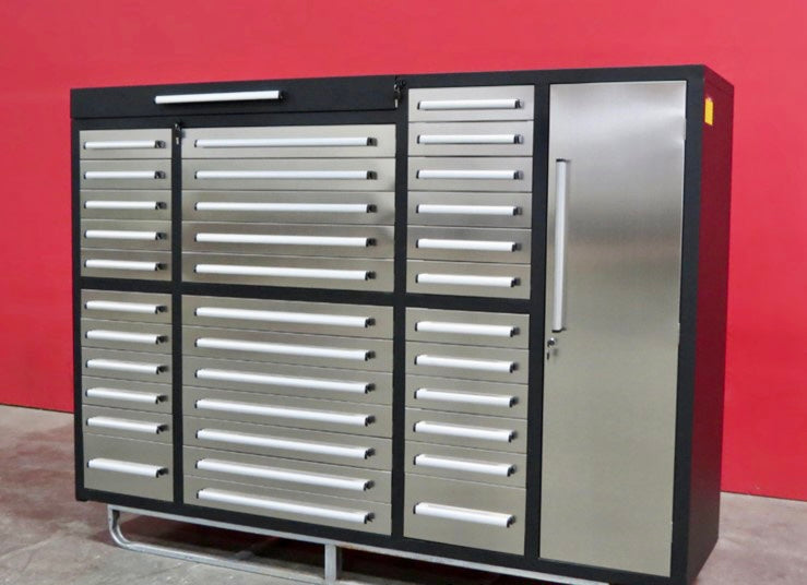 New 7' Stainless Steel Garage Cabinet (35 Drawers)