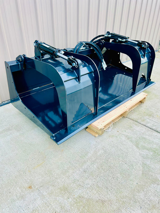 Unused 72” Skid Steer Solid Bottom Dual Cylinder Grapple Bucket